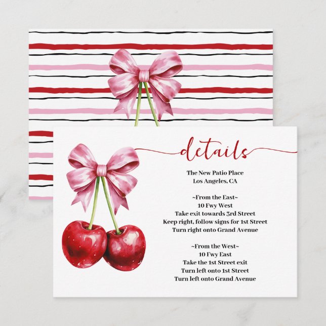 Cherry Pink Coquette Baby Shower Details Enclosure Card (Front/Back)