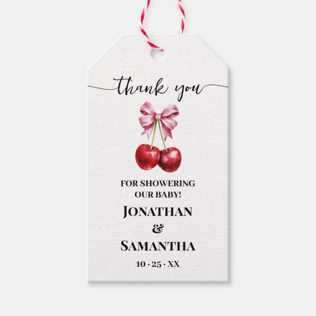 Cherry Pink Coquette Baby Shower Favour Tag (Front)