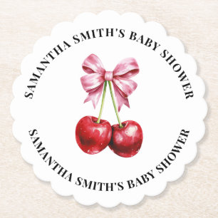 Cherry Pink Coquette Baby Shower Paper Coaster