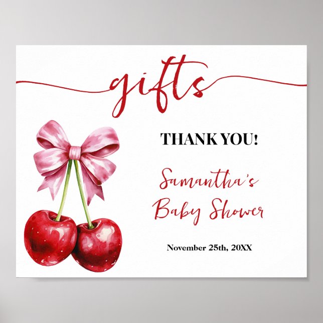 Cherry Pink Coquette Gifts Baby Shower Sign (Front)