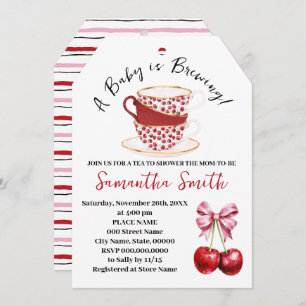 Cherry Pink Coquette Tea Baby Shower Holiday Card