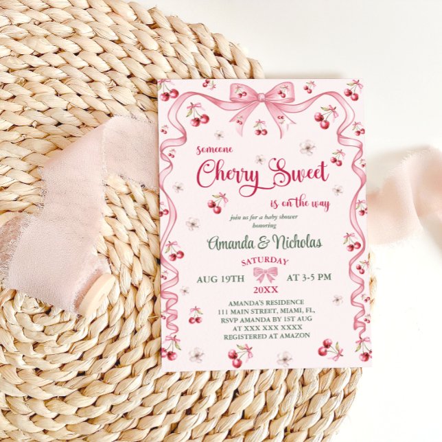 Cherry Pink Floral Girl Baby Shower  Invitation (Creator Uploaded)