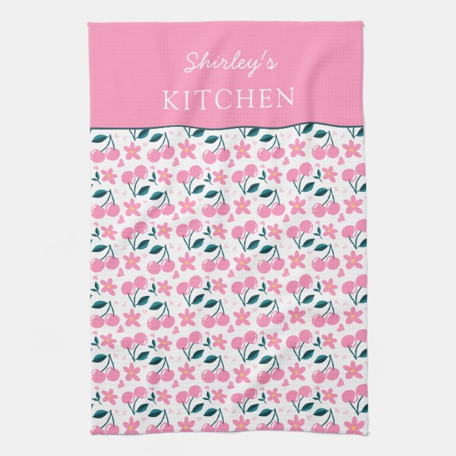 Cherry Pink Personalized Tea Towel | Custom Name K (Vertical)