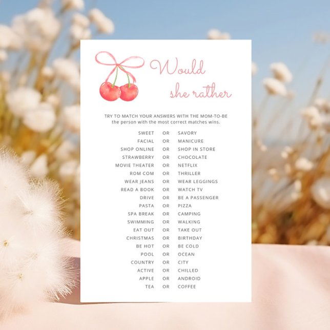 Cherry Pink Ribbon Baby Shower Would She Rather (Creator Uploaded)