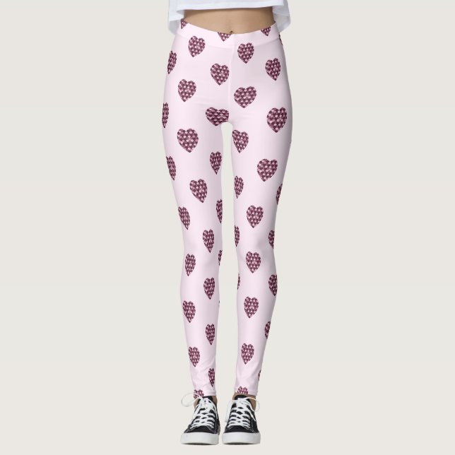 Cherry Pink Square and Diamond heart Leggings (Front)