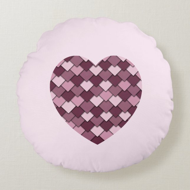 Cherry Pink Square and Diamond heart Round Cushion (Front)