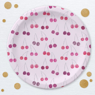 Cherry Pink Watercolor Paper Plate