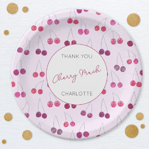 Cherry Pink Watercolor Personalised Paper Plate