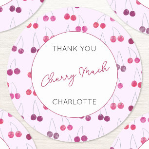Cherry Pink Watercolor Personalised Thank You Classic Round Sticker