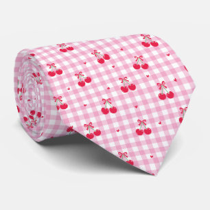 Cherry Plaid Heart Valentine Pattern Tie