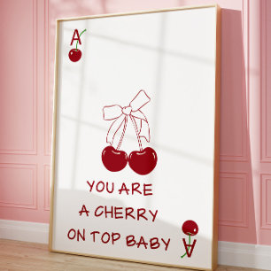 Cherry Playing Card Poster   Retro Cherry Wall Art