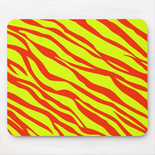 Cherry Red And Neon Yellow Zebra Striped Mouse Pad (Front)