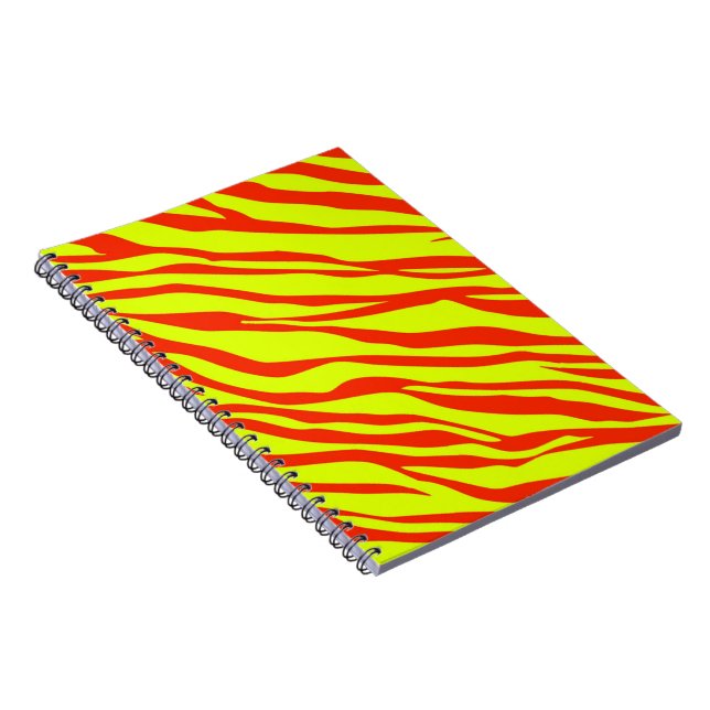 Cherry Red and Neon Yellow Zebra Striped Spiral Notebook (Right Side)