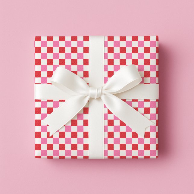 Cherry Red and Pink Watercolor Checkerboard  Wrapping Paper (Everyday Gifting)