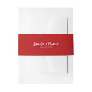 cherry Red and White Wedding Invitation Belly Band