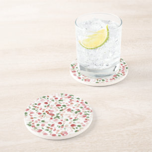 Cherry Red Apple Green Petals Coaster