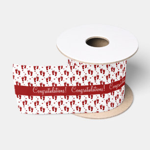 Cherry Red Baby Footprints and Hearts Satin Ribbon