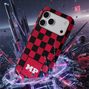 Cherry Red & Black Checkerboard Monogram Bold