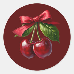 Cherry Red-Cherries with a Bow Classic Round Sticker
