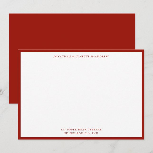 Cherry Red Classic Border Flat Note Card (Front/Back)