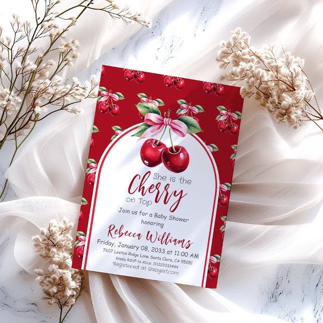 Cherry Red Coquette Bow Girl Baby Shower Invitation (Creator Uploaded)