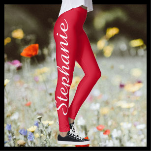Cherry Red Custom Fashion/Yoga Leggings with Name