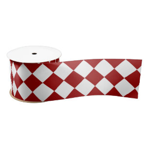 Cherry Red Diamond Pattern Satin Ribbon