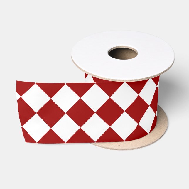 Cherry Red Diamond Pattern Satin Ribbon (Spool)
