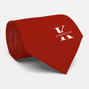 Cherry Red Elegant Monogram + Name Two-Sided Tie