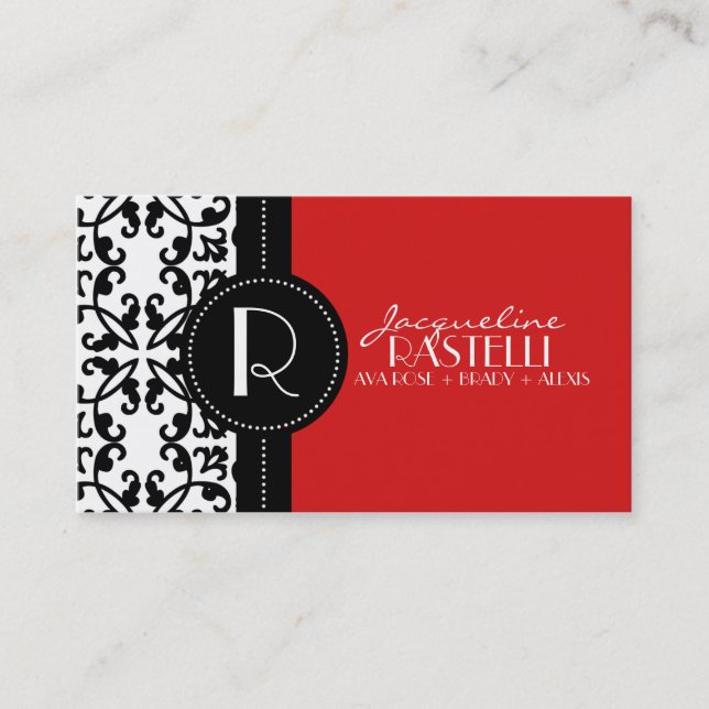 Cherry Red Estate Damask Mummy Calling Card / (Front)