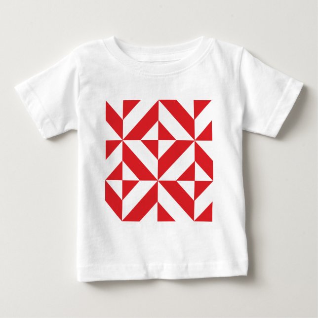 Cherry Red Geometric Deco Cube Pattern Baby T-Shirt (Front)