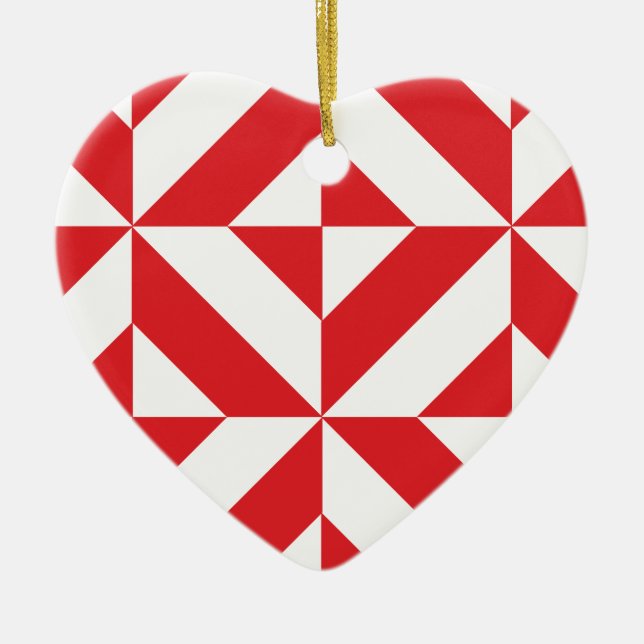 Cherry Red Geometric Deco Cube Pattern Ceramic Tree Decoration (Front)
