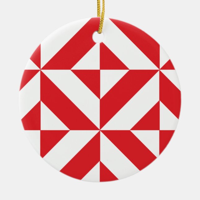 Cherry Red Geometric Deco Cube Pattern Ceramic Tree Decoration (Front)