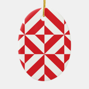 Cherry Red Geometric Deco Cube Pattern Ceramic Tree Decoration