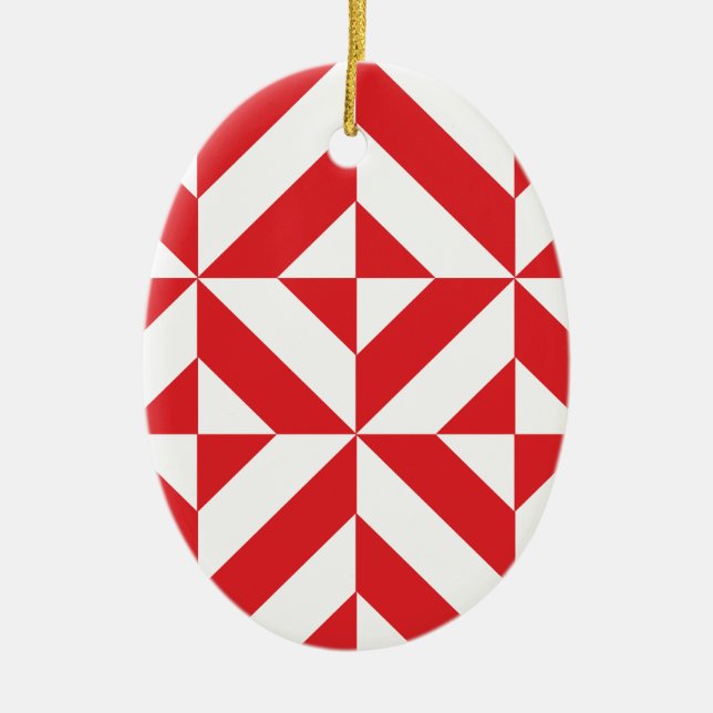 Cherry Red Geometric Deco Cube Pattern Ceramic Tree Decoration (Front)