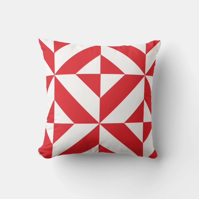 Cherry Red Geometric Deco Cube Pattern Cushion (Front)