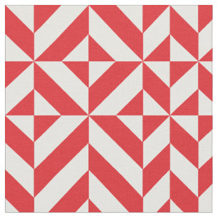 Cherry Red Geometric Deco Cube Pattern Fabric