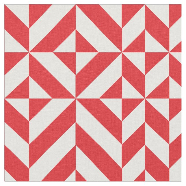 Cherry Red Geometric Deco Cube Pattern Fabric (Close Up)
