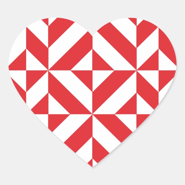 Cherry Red Geometric Deco Cube Pattern Heart Sticker (Front)