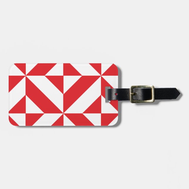 Cherry Red Geometric Deco Cube Pattern Luggage Tag (Front Horizontal)