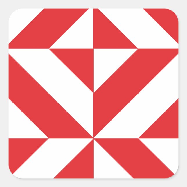 Cherry Red Geometric Deco Cube Pattern Square Sticker (Front)