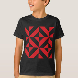 Cherry Red Geometric Deco Cube Pattern T-Shirt