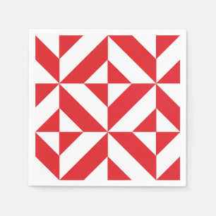 Cherry Red Geometric Deco Pattern Napkin
