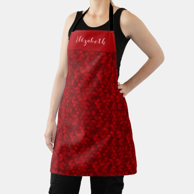 Cherry Red Geometric Triangles Custom Name Baker's Apron (Insitu)