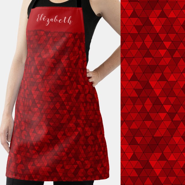 Cherry Red Geometric Triangles Custom Name Baker's Apron (Creator Uploaded)
