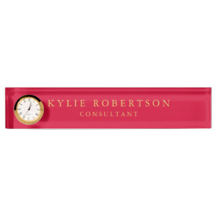 Cherry Red & Gold Colors Professional Trendy Plain Nameplate