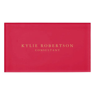 Cherry Red & Gold Colours Professional Trendy Plai Name Tag