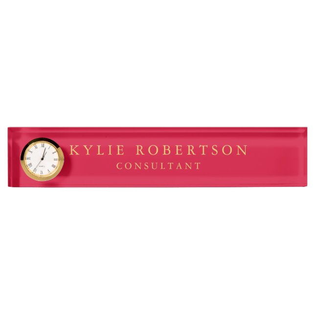 Cherry Red & Gold Colours Professional Trendy Plai Nameplate (Front)