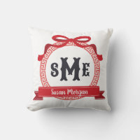 Cherry Red Greek Key Bow Monogram