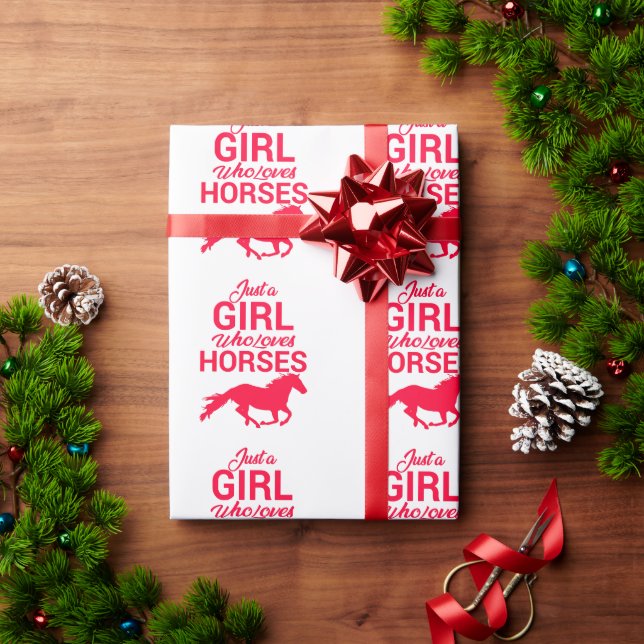 Cherry Red Just A Girl Who Loves Horses  Wrapping Paper (Holiday Gift)